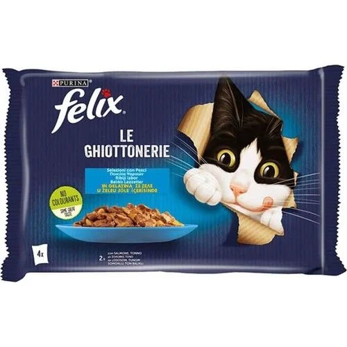 Felix Multipack Somonlu ve Ton Balıklı Yetişkin Kedi Yaş Maması 4x85gr