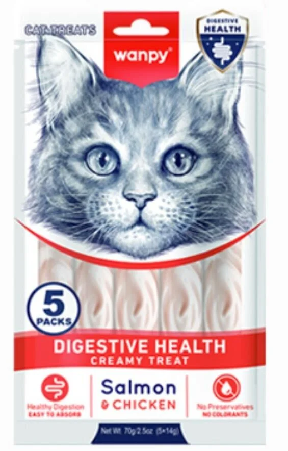 Wanpy Digestive Health Somon Balığı Ve Tavuk Krema Kedi Ödül 5*14 Gr