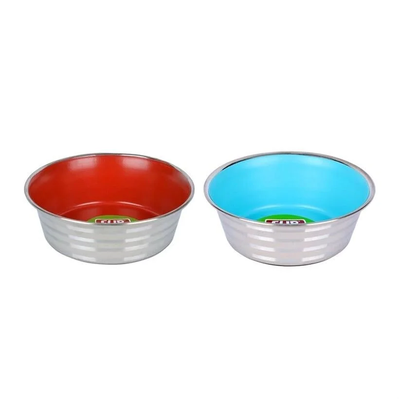 Çizgi Des. Renkli Silikon Tab. Çelik Mama Kabı 11 cm