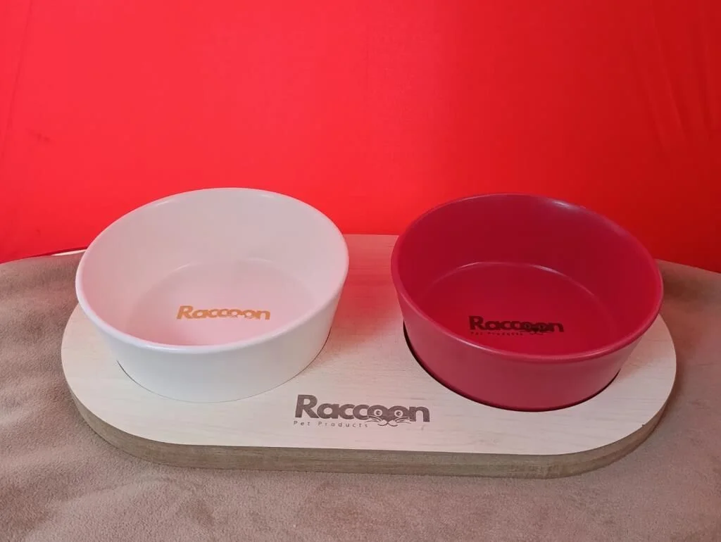 Raccoon Zeus İkili Seramik Mama Kabı  16 Cm BEYAZ KIRMIZI